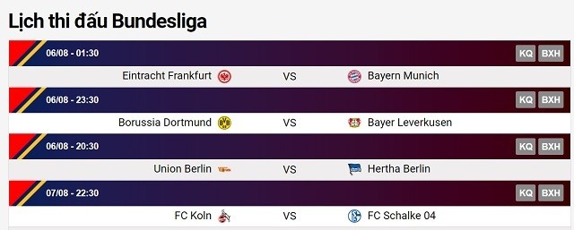 Kèo nhà cái 365 cung cấp thông tin lịch thi đấu giải Bundesliga